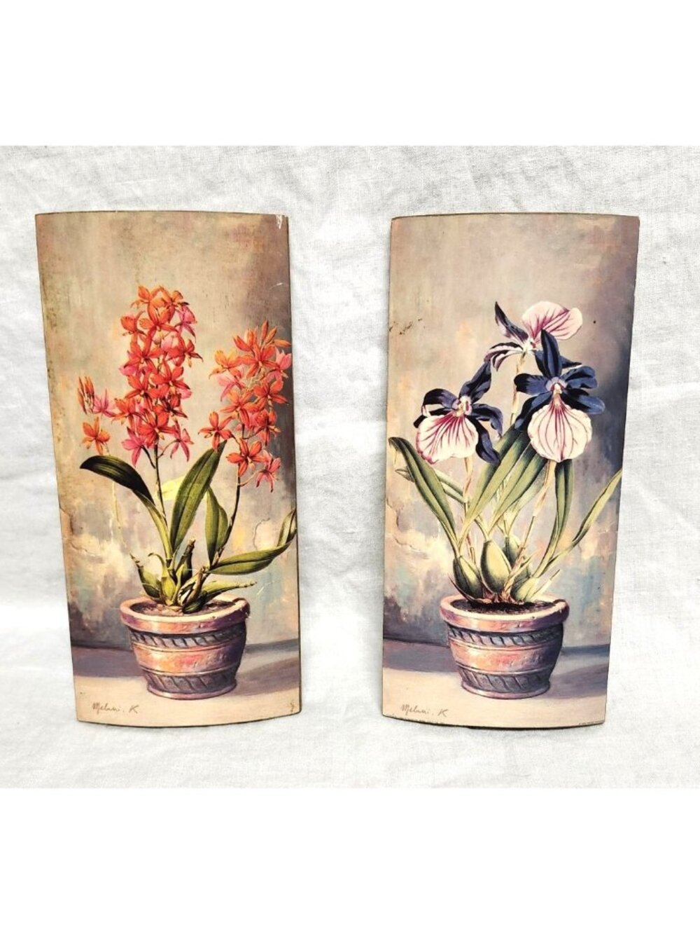 Vintage Signed Floral Prints On Wood Made In Italy Set Of 2 Cottagecore Romantic